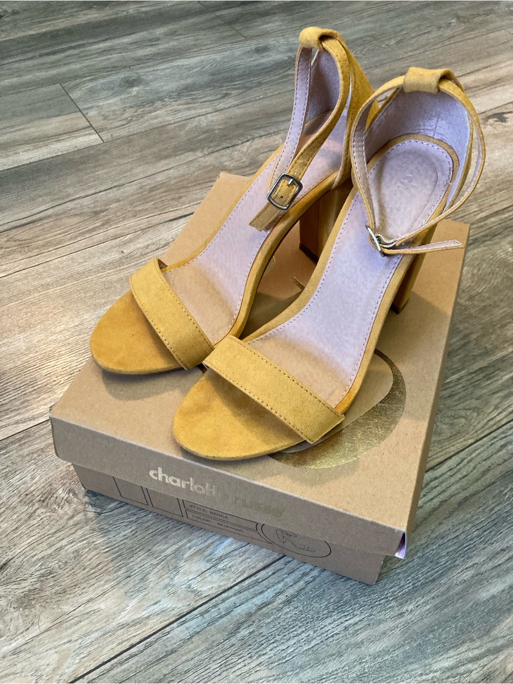 Charlotte Russe Mustard Suede Ankle Strap Block Heels